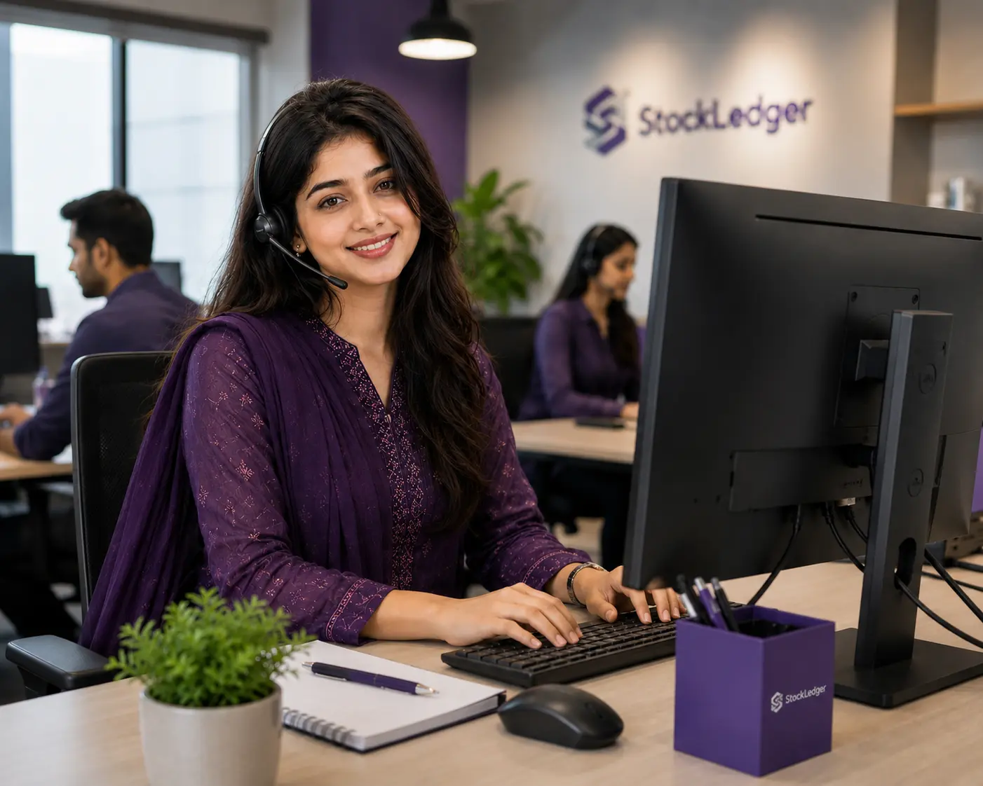 Support team helping a business customer